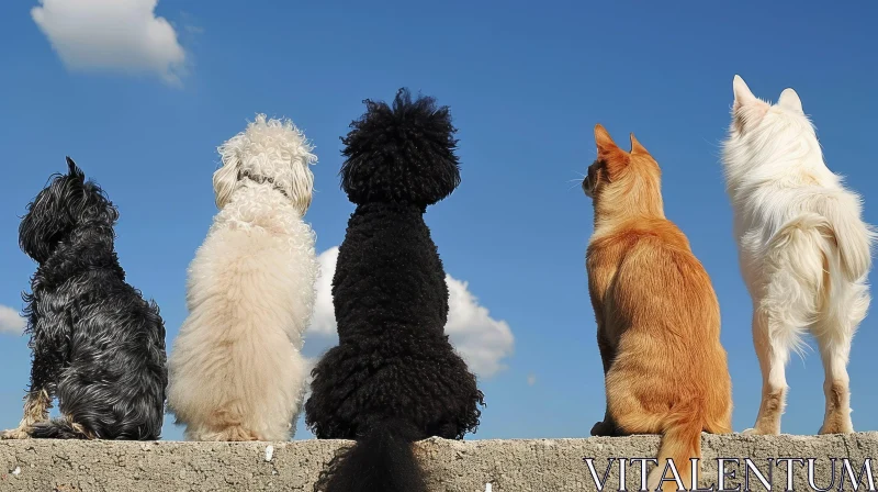 Enchanting Image of Dogs and Cats on a Concrete Wall AI Image