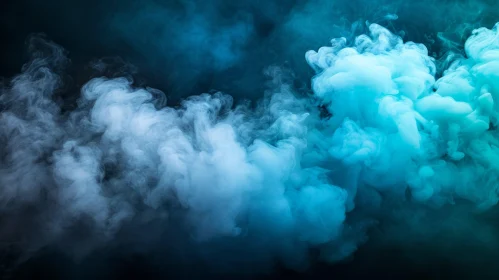 Ethereal Dance of Blue and White Smoke on Black Background
