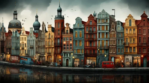 European City Streetscape in Realistic Style