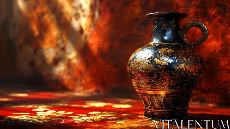 Exquisite Black Vase with Golden Floral Patterns - Stunning Photography AI Image