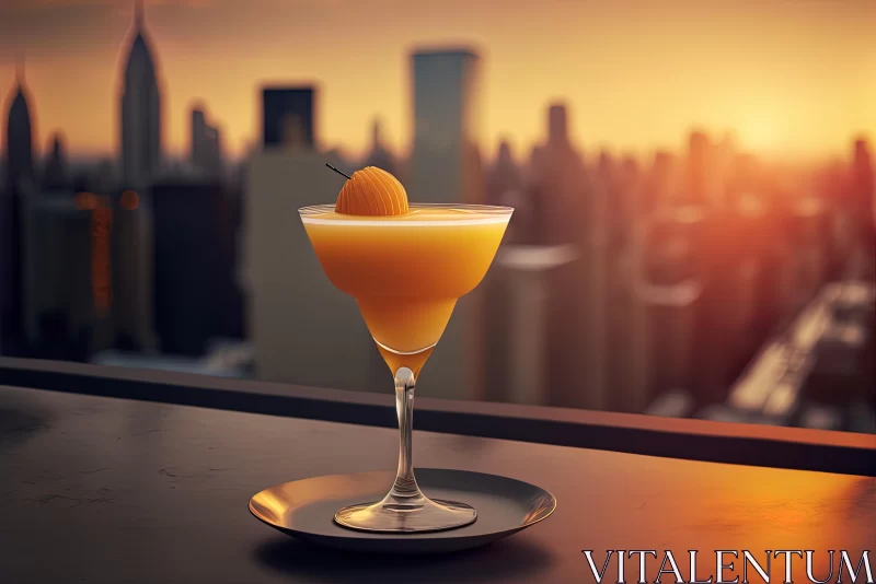 Glass Martini on City View: New York School Inspired Artwork AI Image