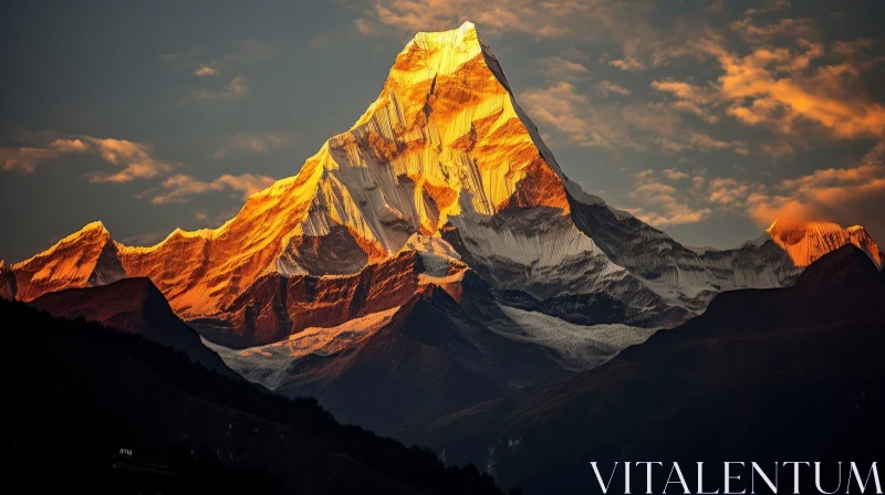 AI ART Majestic Snow-Capped Mountain at Sunset