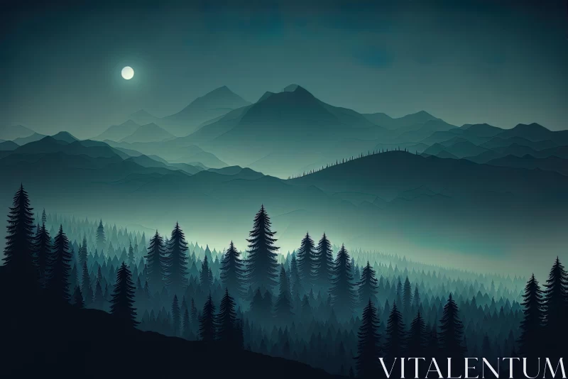 Moonlit Mountain Landscape | Tranquil Night Scenery AI Image