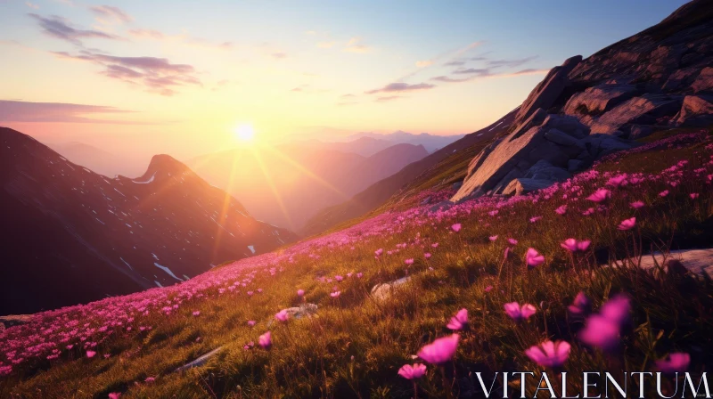 Mountain Valley Landscape with Wildflowers AI Image
