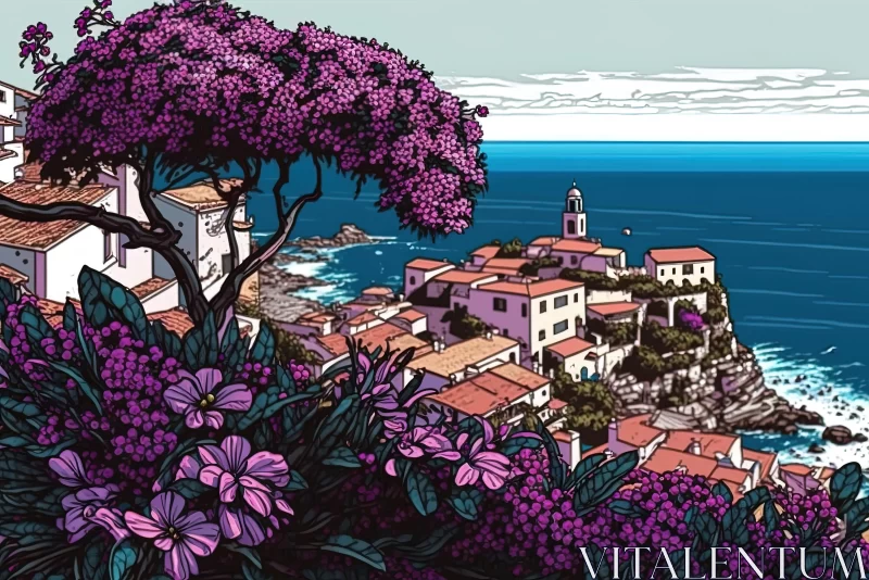 Purple Flower and Ocean: A Captivating Painting AI Image