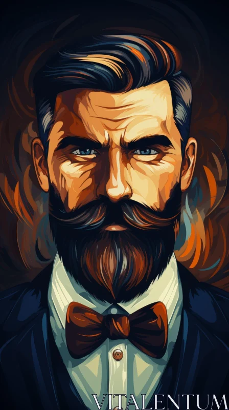 AI ART Serious Man Portrait in Suit and Bow Tie