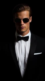 Serious Young Man in Black Suit Portrait