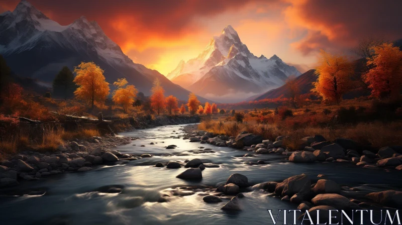 AI ART Snow-Covered Mountains at Sunset