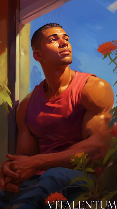 AI ART Thoughtful African-American Man by the Window