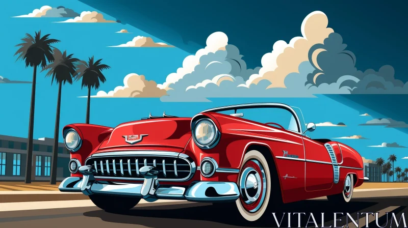 Vintage Red Chevrolet Bel Air Convertible Illustration AI Image