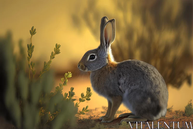 Captivating Hyper-Realistic Hare in Desert Landscape at Sunset AI Image