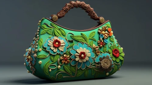 Chic Green Handbag with Floral Embroidery