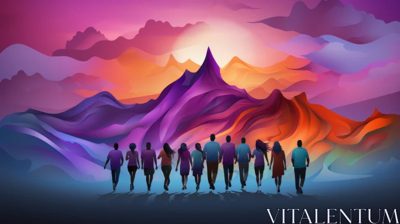 Colorful Mountain Sunset Landscape with Unity Theme AI Image