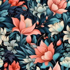Dark Blue Floral Pattern with Pink and White Flowers