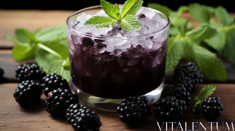 Delicious Blackberry Cocktail on Wooden Table AI Image