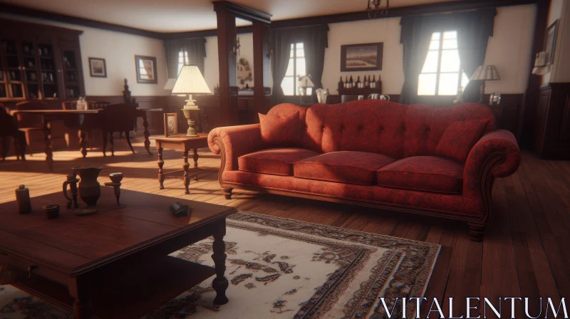 AI ART Elegant Victorian Living Room Rendering