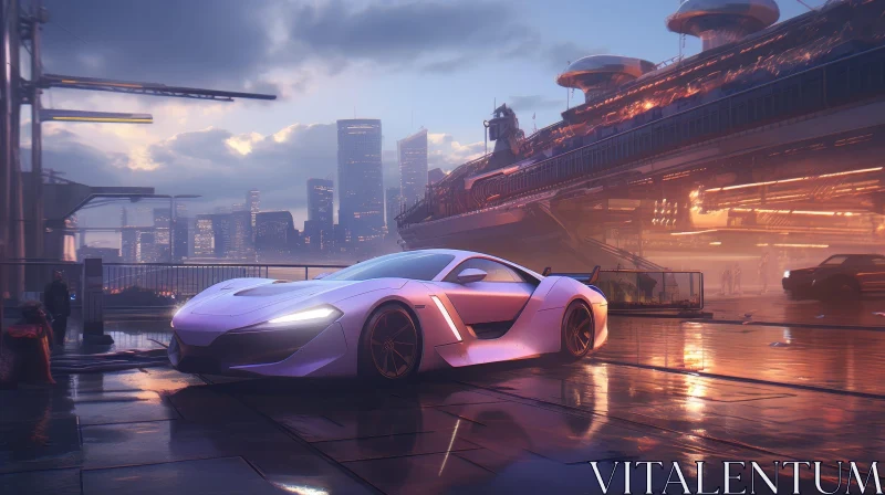 Futuristic Cityscape with Flying Cars and Spaceship AI Image