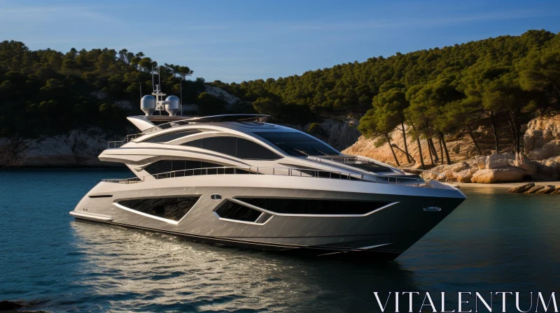 AI ART Luxurious Yacht Anchored in Picturesque Bay