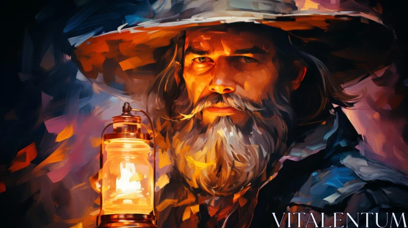 Mysterious Man Portrait with Lantern AI Image