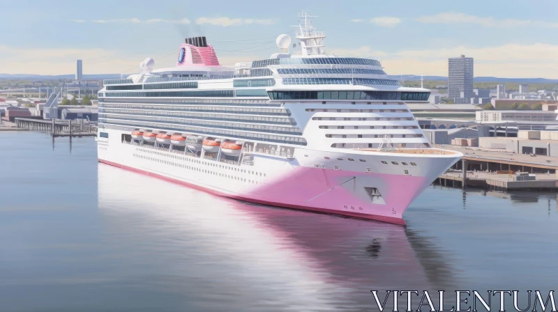 AI ART Pink and White Cruise Ship Docked at Port