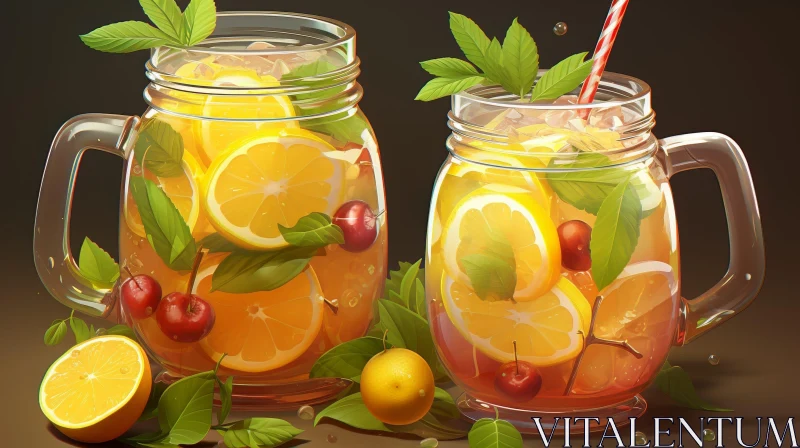 Refreshing Lemonade in Mason Jars on Wooden Table AI Image