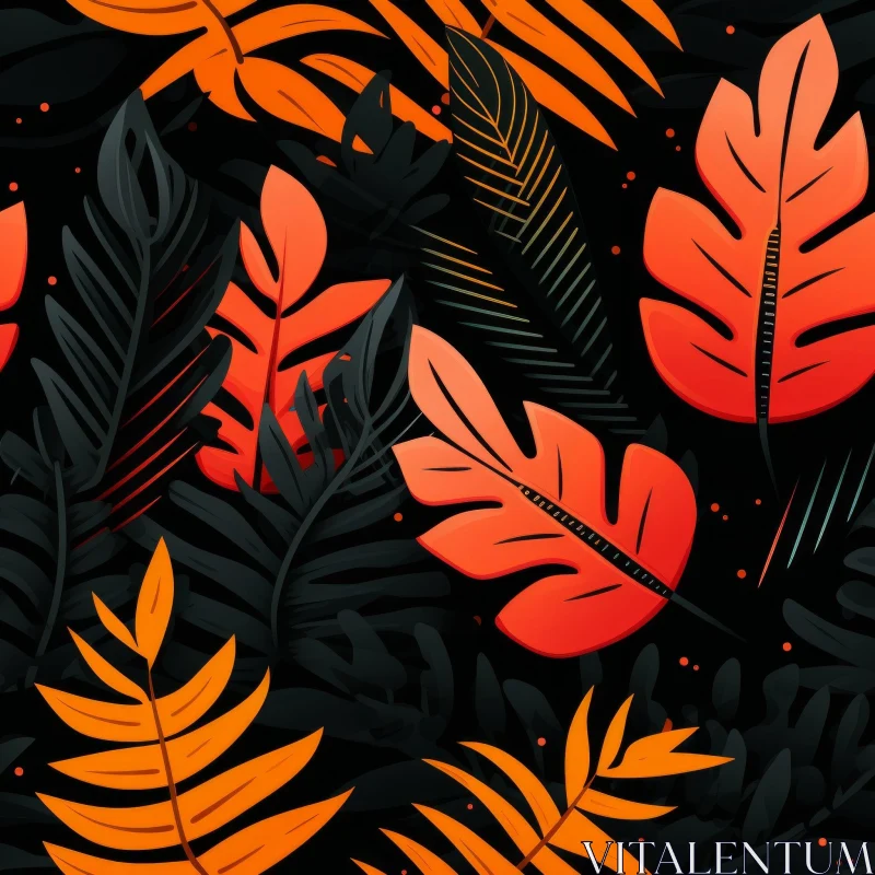 Seamless Tropical Pattern with Orange and Red Leaves AI Image