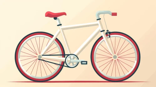 White Bicycle Illustration with Red Wheels