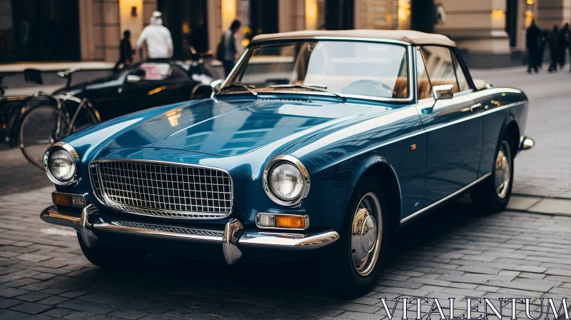 Blue Vintage Car on City Street - Stock Photo AI Image