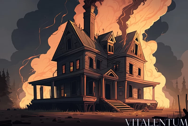 Captivating Painting: House Engulfed in Flames | Dark Tones | 2D Game Art AI Image