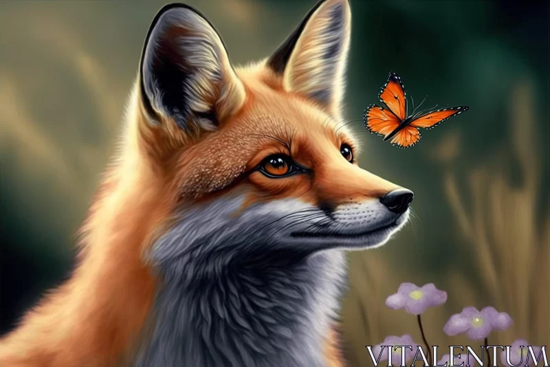 Captivating Painting of a Red Fox with a Butterfly AI Image