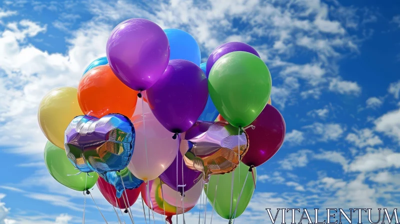 Colorful Balloons Floating in Sky AI Image