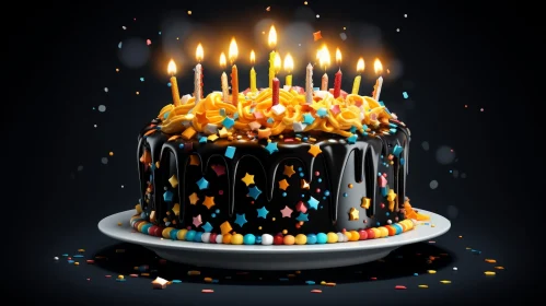Delicious Chocolate Cake with Colorful Sprinkles and Candles