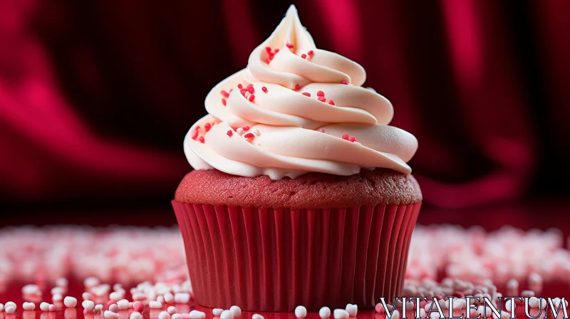 Delicious Red Velvet Cupcake with Frosting and Sprinkles AI Image
