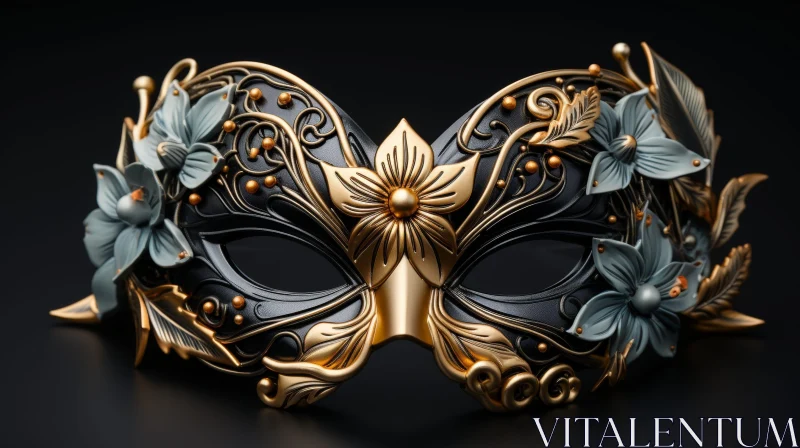 AI ART Elegant Black and Gold Venetian Mask - Ceramic Floral Design