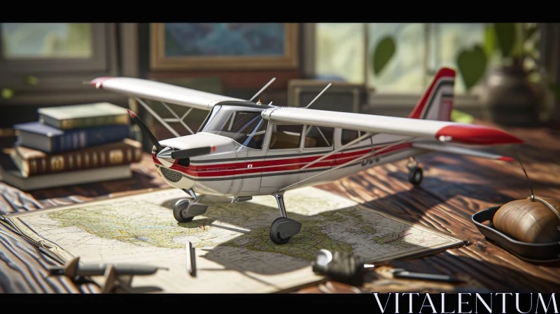 Exquisite 3D Rendering of Cessna 172 Airplane Model on Wooden Table AI Image