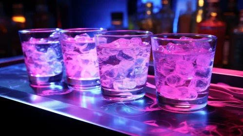 Glass Artistry: Pink Illumination on Bar Counter