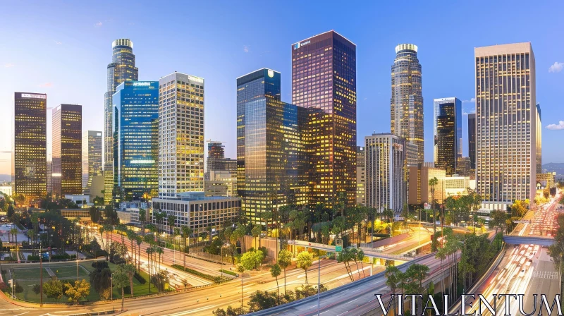 AI ART Los Angeles Night Skyline - Urban City Lights View
