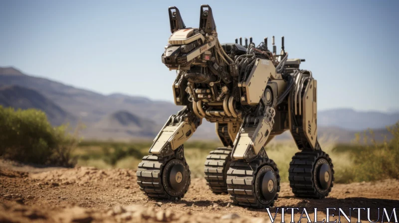 Nature-Inspired Robotic Canine in a Desert Landscape AI Image