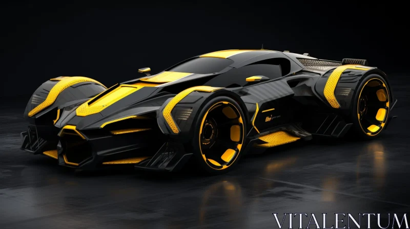 Sleek Futuristic Sports Car in Black and Yellow AI Image