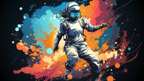 Astronaut Floating in Colorful Nebula - Surreal Space Art