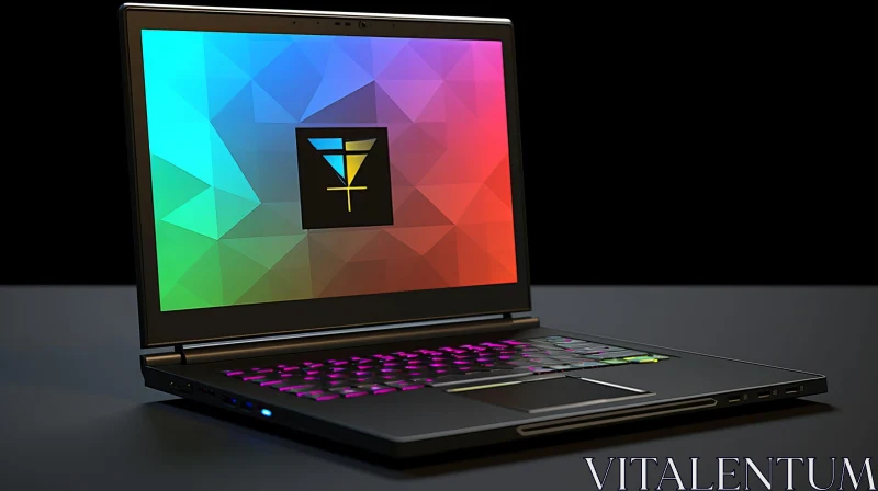 Black Laptop with Colorful Geometric Pattern Screen AI Image