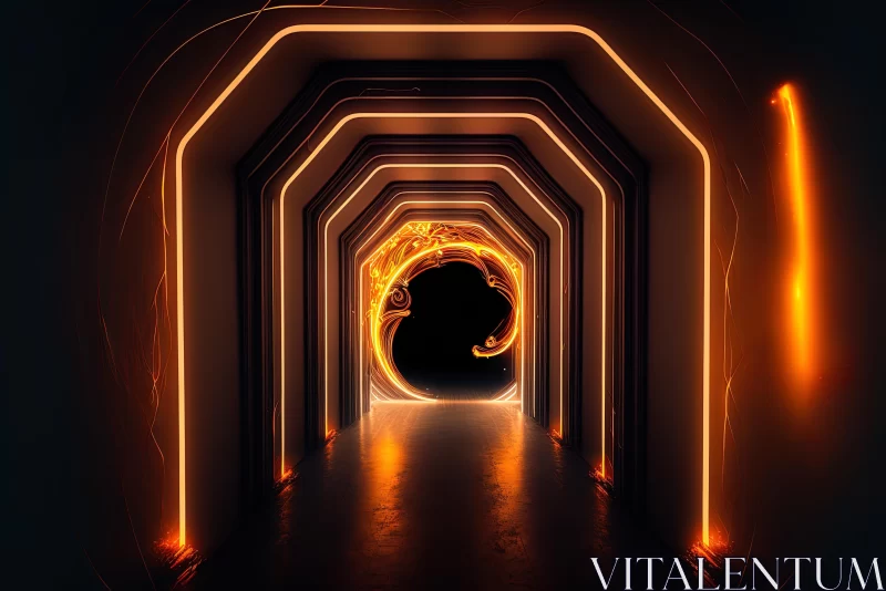 Captivating Orange-lit Tunnel with Fiery Flames - Abstract Art AI Image
