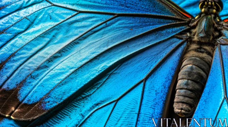 Close-up of a Blue Morpho Butterfly Wing with Velvety Texture AI Image