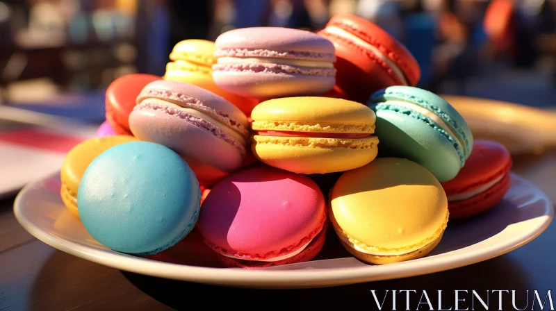 Colorful Macarons on Plate AI Image