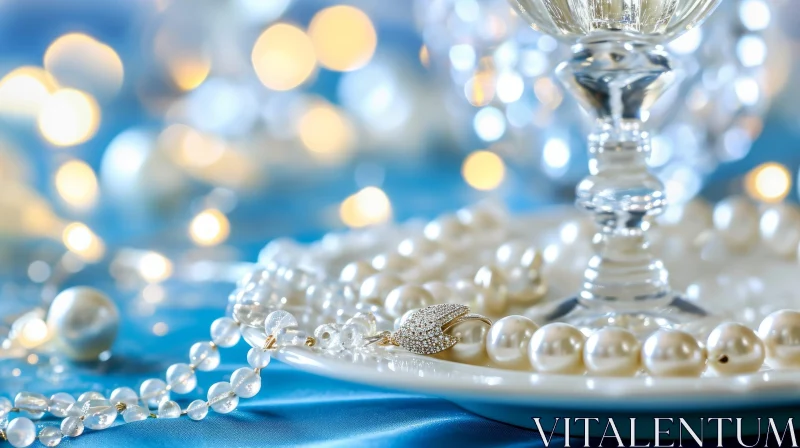 Elegant Still Life Composition with Pearl Necklace and Diamond Pendant AI Image