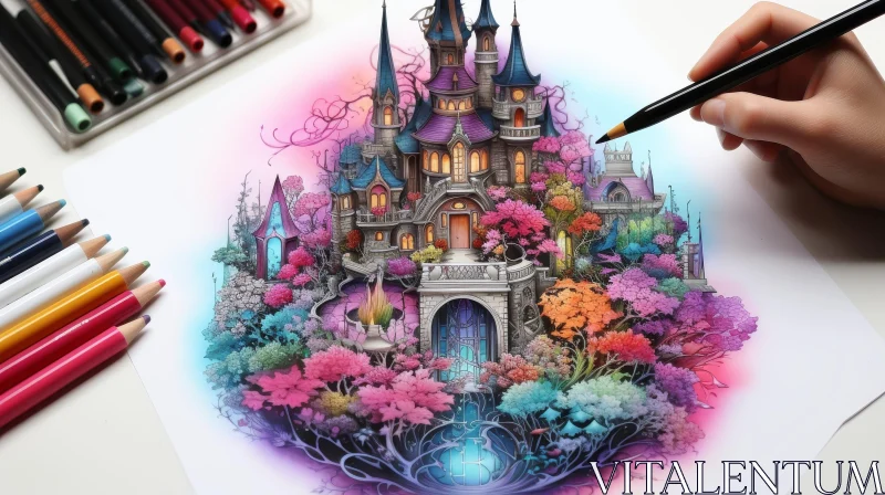 Enchanting Fairytale Castle in Lush Garden AI Image