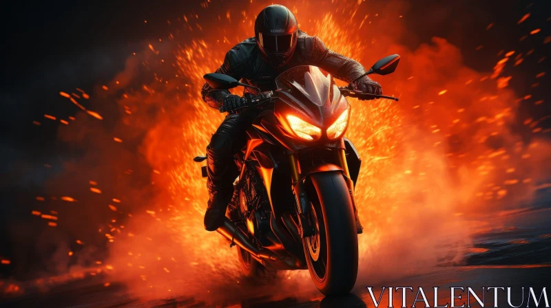 AI ART Fiery Motorcycle Rider in Action