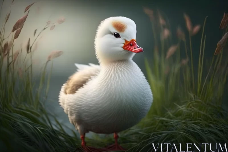 Realistic Duck in Tall Grass - Charming Character Portrait AI Image