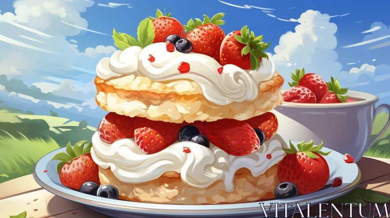 Scrumptious Cake with Strawberries and Blueberries AI Image