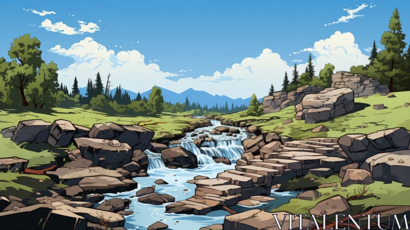 AI ART Serene Mountain River Landscape